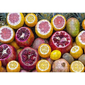 Taze Meyveler Nar Portakal Greyfurt Kivi Puzzle Yapboz Mdf Ahşap 500 Parça