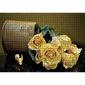 Ahşap Vazodan Dökülen Sarı Güller Puzzle Yapboz Mdf Ahşap 1000 Parça