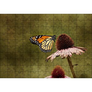 Çiçek Üzerindeki Muhteşem Kelebek Puzzle Yapboz Mdf Ahşap 120 Parça
