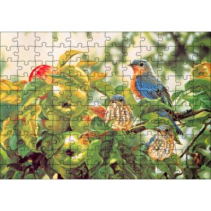Cakapuzzle Dallarda Elmalar Ve Renkli Kuşlar Puzzle Yapboz Mdf Ahşap