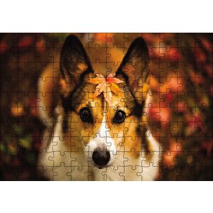Ormanda Yapraklı Köpek Puzzle Yapboz Mdf Ahşap 120 Parça