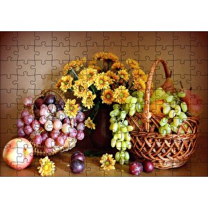Cakapuzzle  Sepette Meyvalar Vazoda Çiçek Görseli Puzzle Yapboz Mdf Ahşap