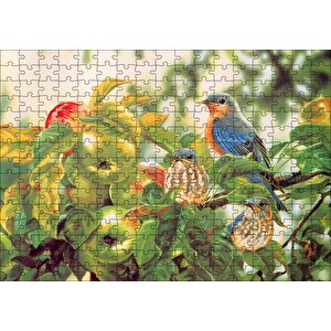 Cakapuzzle Dallarda Elmalar Ve Renkli Kuşlar Puzzle Yapboz Mdf Ahşap