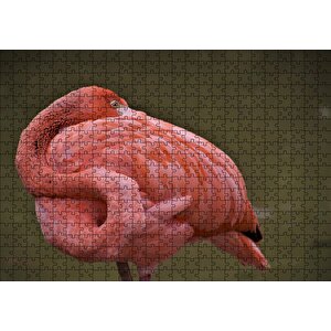 Kendine Sarınarak Dinlenen Flamingo Puzzle Yapboz Mdf Ahşap 500 Parça