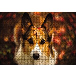 Ormanda Yapraklı Köpek Puzzle Yapboz Mdf Ahşap 500 Parça
