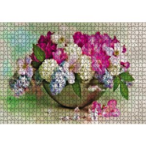 Bahar Çiçekler Tabakta Puzzle Yapboz Mdf Ahşap 1000 Parça