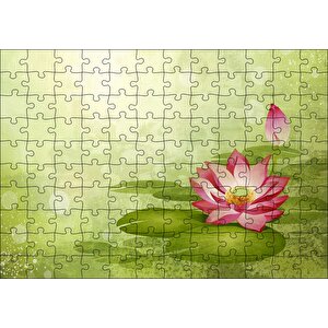 Lotus Çiçeği Ve Yeşil Zemin Puzzle Yapboz Mdf Ahşap 120 Parça