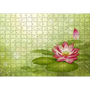 Lotus Çiçeği Ve Yeşil Zemin Puzzle Yapboz Mdf Ahşap 255 Parça