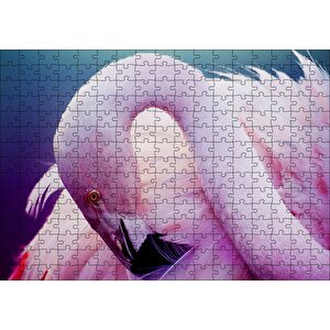 Pembe Flamingo Dinlenirken Görsel Puzzle Yapboz Mdf Ahşap 255 Parça