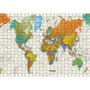 Dünya Haritası Sular Beyaz Renkte Puzzle Yapboz Mdf Ahşap 500 Parça