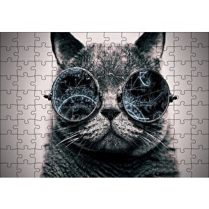 Cakapuzzle  Gözlüklü Siyah Kedi Ve Formüller Puzzle Yapboz Mdf Ahşap