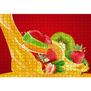 Dilimlenmiş Meyveler Ve Meyve Suyu Puzzle Yapboz Mdf Ahşap 500 Parça