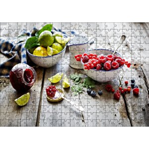Kasede Ahududu Kızılcık Limon Lime Ve Reçel Kavanozu Puzzle Yapboz Mdf Ahşap 255 Parça