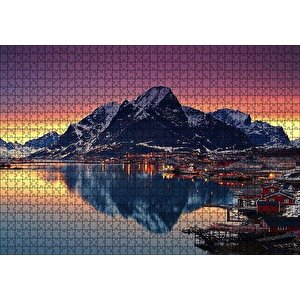 Dağ Göl Kasaba Görseli Puzzle Yapboz Mdf Ahşap 1000 Parça