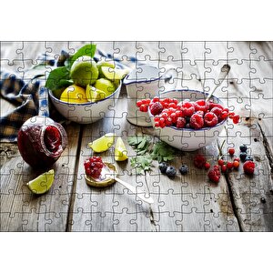 Kasede Ahududu Kızılcık Limon Lime Ve Reçel Kavanozu Puzzle Yapboz Mdf Ahşap 120 Parça