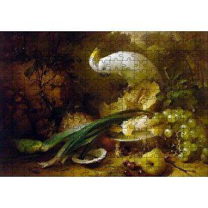 Beyaz Papağan Ve Taze Meyveler Puzzle Yapboz Mdf Ahşap 255 Parça