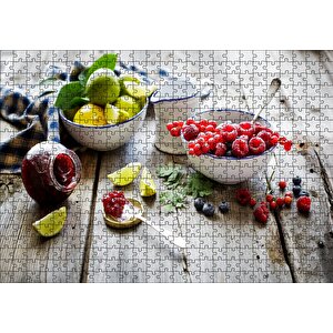 Kasede Ahududu Kızılcık Limon Lime Ve Reçel Kavanozu Puzzle Yapboz Mdf Ahşap 500 Parça