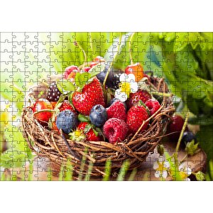 Çilek Ahududu Yaban Mersini Kiraz Meyve Sepeti Görseli Puzzle Yapboz Mdf Ahşap 255 Parça