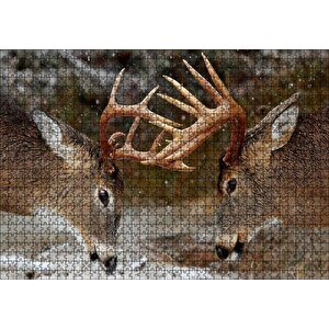 Hakimiyet Mücadelesindeki Geyikler Puzzle Yapboz Mdf Ahşap 1000 Parça