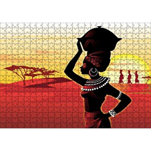 Su Taşıyan Afrikalı Kadın Günbatımı Arka Plan Puzzle Yapboz Mdf Ahşap 500 Parça
