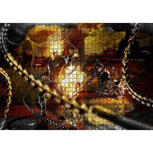 Alevler İçindeki Hayalet Sürücü Ve Zinciri Puzzle Yapboz Mdf Ahşap 1000 Parça