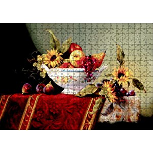 Seramik Tabakta Taze Meyveler Ve Çiçekler Puzzle Yapboz Mdf Ahşap 500 Parça