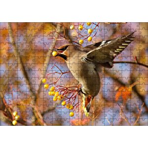 Sarı Meyveli Ağaç Ve Sevimli Kuş Puzzle Yapboz Mdf Ahşap 255 Parça