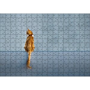 Mavi Duvar Önündeki Sarı Kedi Puzzle Yapboz Mdf Ahşap 255 Parça