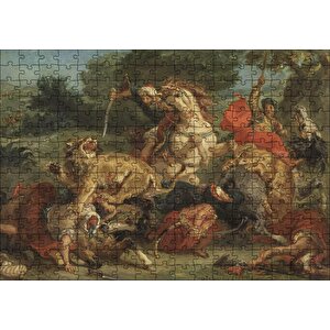 Aslan Avı Eugène Delacroix Sanat Görseli Puzzle Yapboz Mdf Ahşap 255 Parça