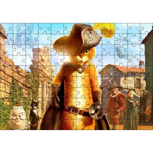Film Çizmeli Kedi Görseli Puzzle Yapboz Mdf Ahşap 120 Parça