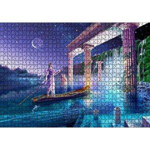 Sularla Kaplı Antik Sütunlar Sandal Ve Kız Puzzle Yapboz Mdf Ahşap 1000 Parça