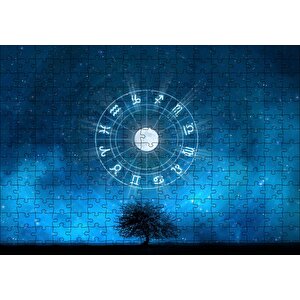 Yalnız Ağaç Ve Gökyüzünde Yıldızlar Puzzle Yapboz Mdf Ahşap 255 Parça