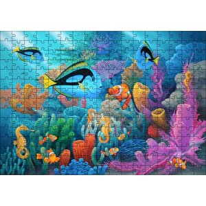 Doğal Ortamında Tropikal Balıklar Ve Mercanlar Puzzle Yapboz Mdf Ahşap 255 Parça