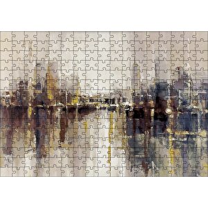 Gökdelenler Ve Denizdeki Yansımaları Yağlı Boya Puzzle Yapboz Mdf Ahşap 255 Parça