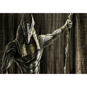Muhteşem Kaslarıyla Anubis Ve Asası Puzzle Yapboz Mdf Ahşap 255 Parça