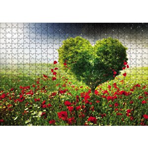 Gelincik Tarlası Kalp Şeklinde Ağaç Puzzle Yapboz Mdf Ahşap 500 Parça