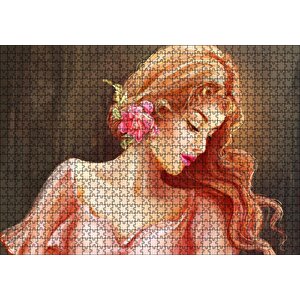 Pembe Çiçekli Bakır Saçlı Kadın Puzzle Yapboz Mdf Ahşap 1000 Parça