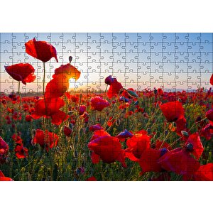 Gündoğumu Çayırda Kırmızı Gelincikler Puzzle Yapboz Mdf Ahşap 255 Parça