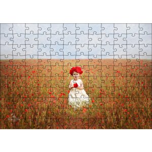 Kırmızı Gelincikler Ve Küçük Kız Puzzle Yapboz Mdf Ahşap 120 Parça