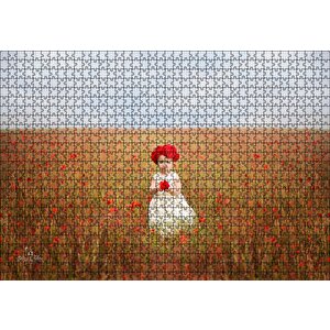 Kırmızı Gelincikler Ve Küçük Kız Puzzle Yapboz Mdf Ahşap 1000 Parça