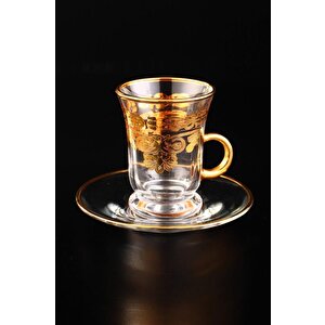Digithome Gawa Tea Glass Set Of 6 Handles 18 Parça Cam Çay Bardak Seti Takımı Gold Yaldızlı – C320.004
