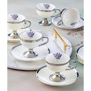 Porselen Miranda Silver 6 Kişilik Kahve Fincan Takımı Gümüş Yaldızlı Beyaz - Hxf-05177 C320.033