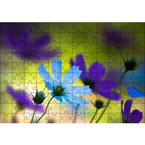 Mavi Ve Mor Çiçekler Puzzle Yapboz Mdf Ahşap 120 Parça