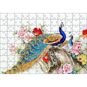 Tavuskuşları Ve Çiçekler Dijital Çizim Puzzle Yapboz Mdf Ahşap 120 Parça