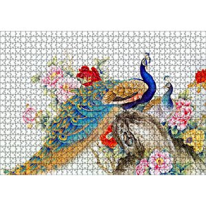 Tavuskuşları Ve Çiçekler Dijital Çizim Puzzle Yapboz Mdf Ahşap 1000 Parça