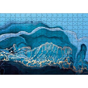 Altın Damarlı Mavi Doku Puzzle Yapboz Mdf Ahşap 255 Parça