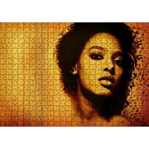 Cakapuzzle Afrikalı Güzel Kadın Keten Zemin Sulu Boya Puzzle Yapboz Mdf Ahşap