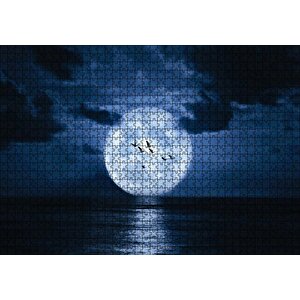 Deniz, Bulutlar, Kuşlar Ve Süper Ay Puzzle Yapboz Mdf Ahşap 1000 Parça