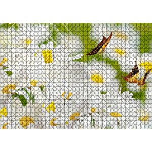Papatyalar Ve İki Küçük Kelebek Puzzle Yapboz Mdf Ahşap 1000 Parça