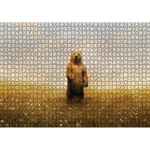Sisli Çayırda Ayakta Duran Boz Ayı Puzzle Yapboz Mdf Ahşap 1000 Parça